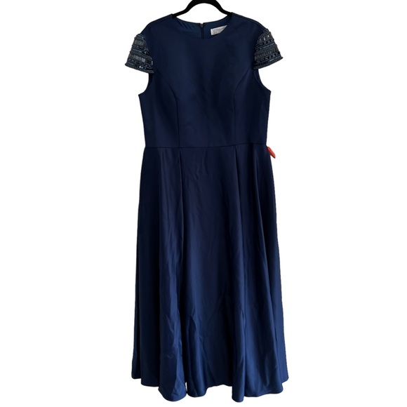 Ieena for Mac Duggal Elegant Hand-Beaded Cap Sleeve A-Line Gown in Navy 25947 16 - Picture 4 of 11